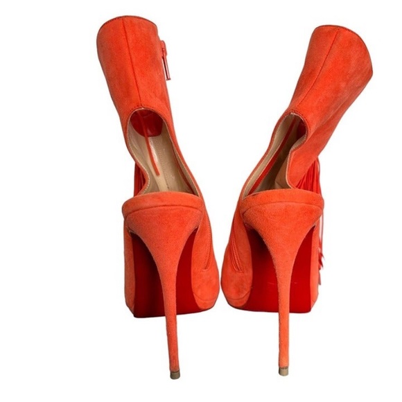 Christian Louboutin Women's Sz 37 US 7 Otoka Tassel Orange Suede Ankle Boots - Picture 11 of 12